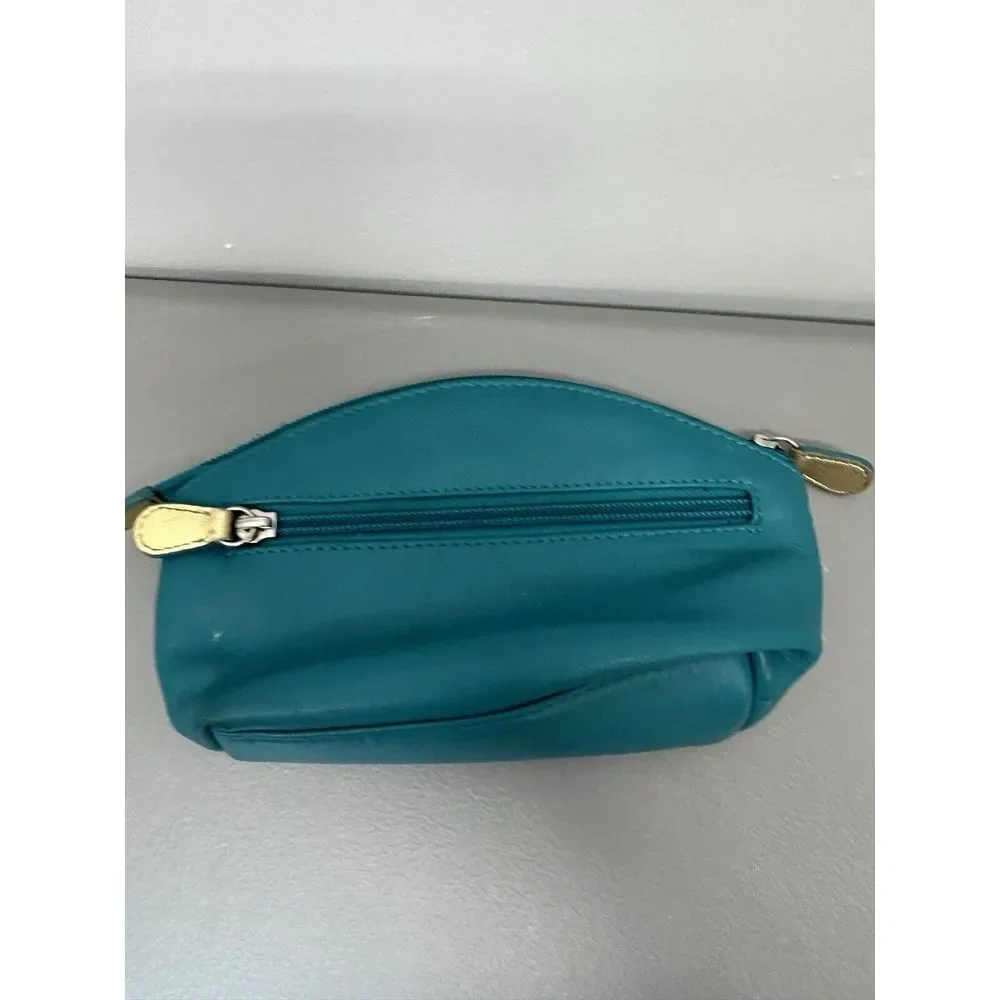 ili New York Hot Lips Cosmetic Case Turquoise‎ /Gold RFID Blocking Leather #30